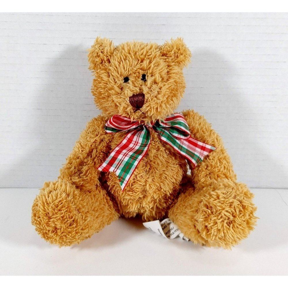 Pier  1 Imports PLUSH 7” Tan Teddy Bear w/bow Embroidered Eyes Stuffed Animal